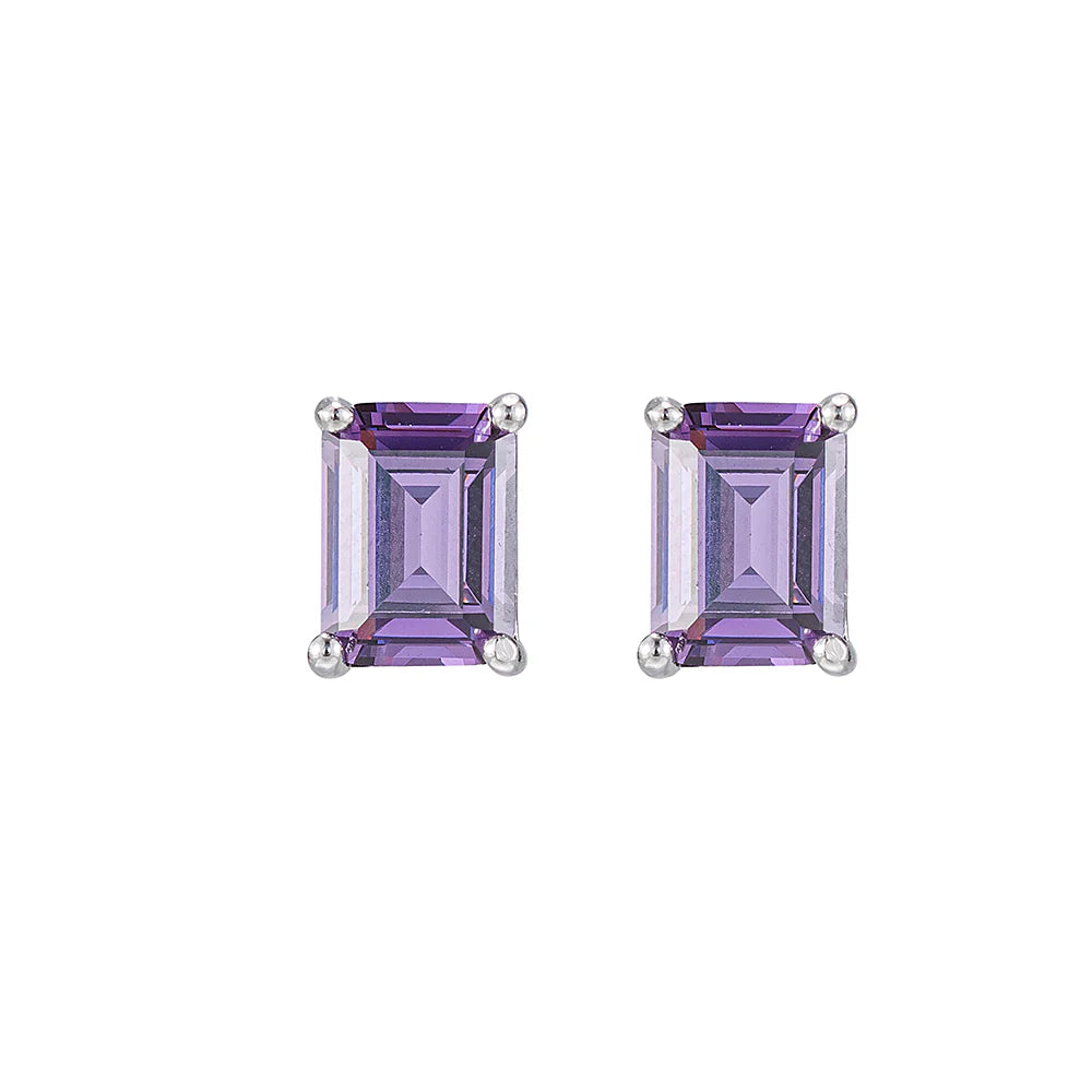 Emerald Cut Amethyst Studs